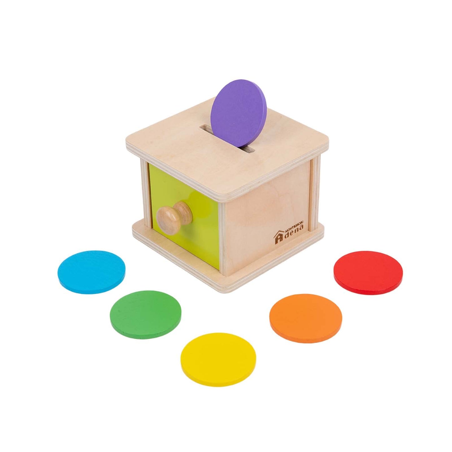 Boîte à permanence de l’objet Montessori en bois avec jetons colorés pour bébé