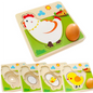 Puzzle Montessori en bois représentant le cycle de vie de la poule.