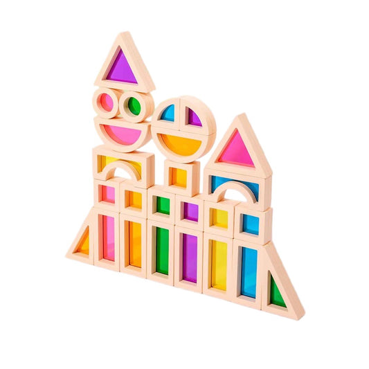 Blocs de construction en bois coloré - 25 pièces