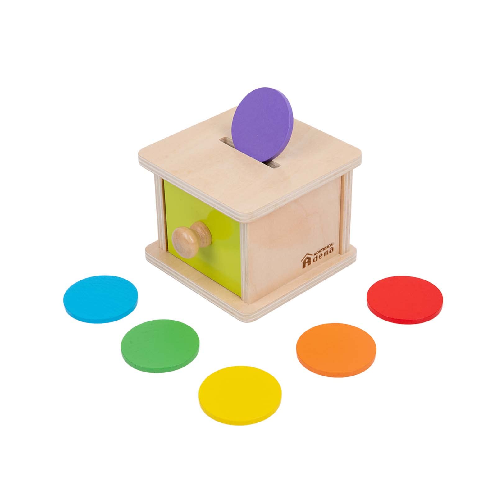 Boîte à permanence de l’objet Montessori en bois avec jetons colorés pour bébé