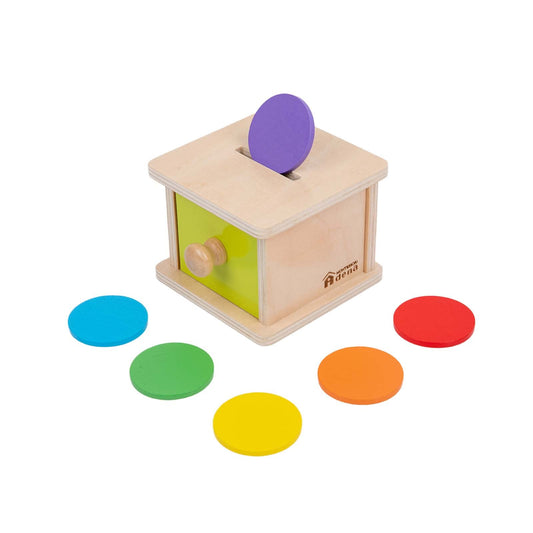 Boîte à permanence de l’objet Montessori en bois avec jetons colorés pour bébé