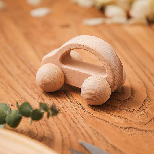 Petite voiture en bois naturel Montessori pour bébé et enfant, jouet éducatif et durable