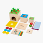 Coffret Montessori 6 jeux éducatifs en bois avec boîte de permanence, jetons, carottes à encastrer et bâtonnets colorés