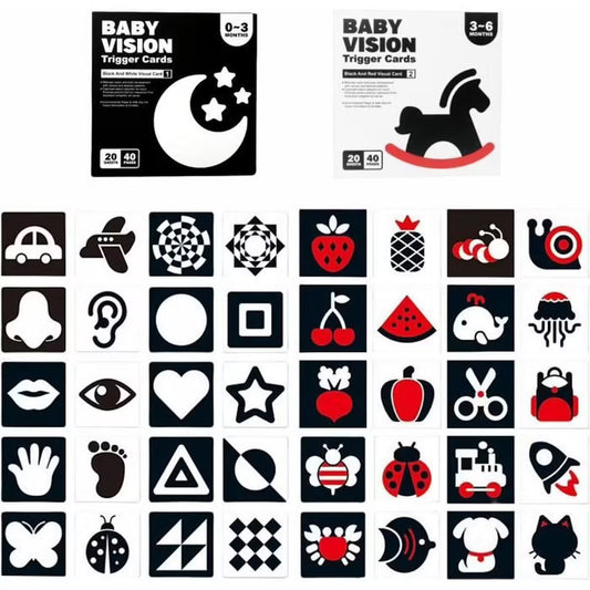 carte contrastee noir blanc rouge Montessori, jeu disponible à La Réunion